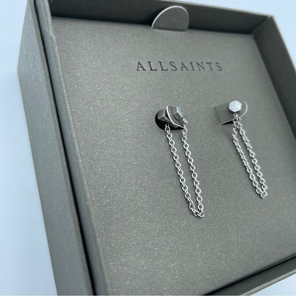 All Saints Chain Silver Earrings NIB - Picture 2 of 7